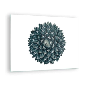 Quadro em vidro - Padrão simétrico de planta suculenta em fundo branco - 70x50cm - Estrela do Deserto - Decoração de parede moderna para a sala de estar e quarto ARTTOR