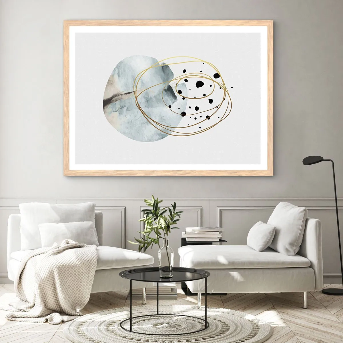 Pôster com moldura de carvalho claro - No abraço ao espaço - 91x61 cm