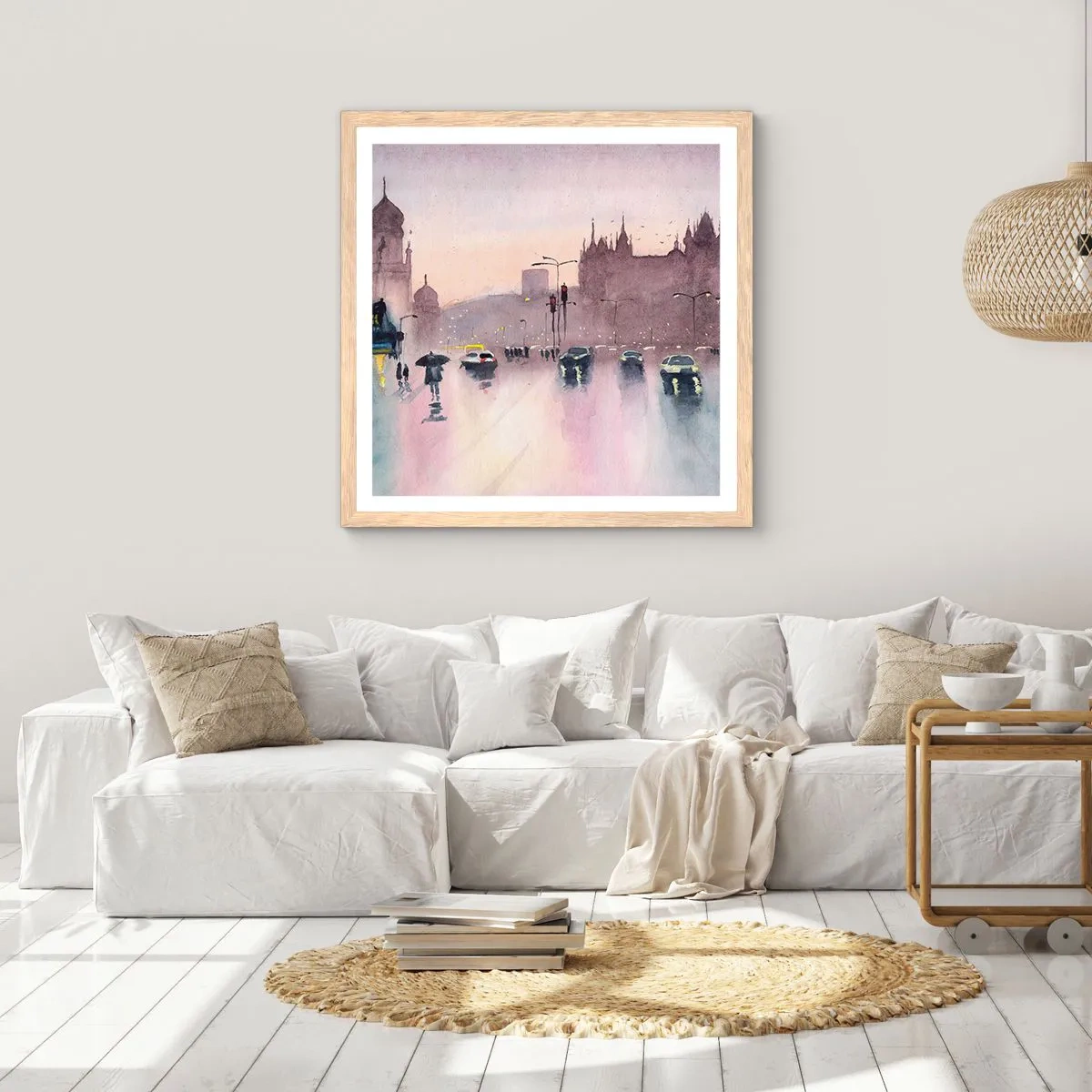 Pôster com moldura de carvalho claro - Na névoa chuvosa - 30x30 cm