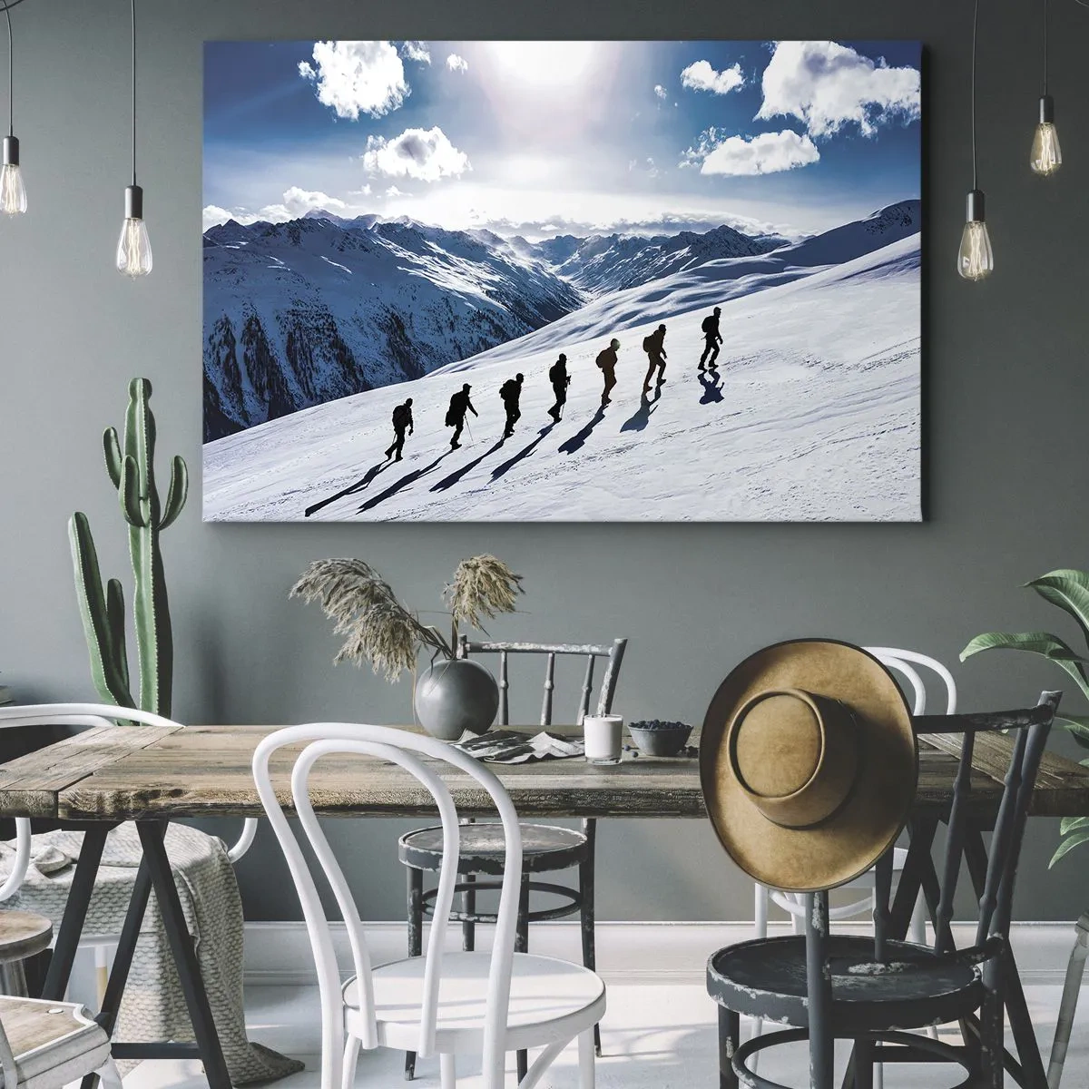 Quadro em tela - Um grupo de montanhistas subindo uma encosta nevada - 70x50cm - A equipa vencedora - Decoração de parede moderna para a sala de estar e quarto ARTTOR