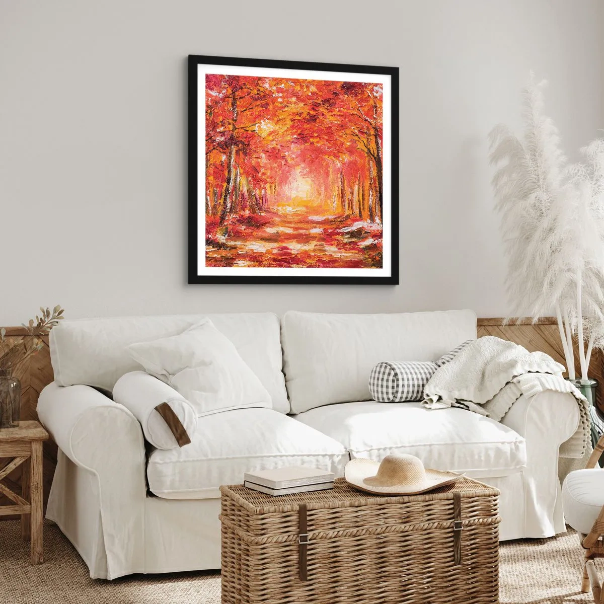 Pôster com moldura preta - Floresta de cobre - 60x60 cm