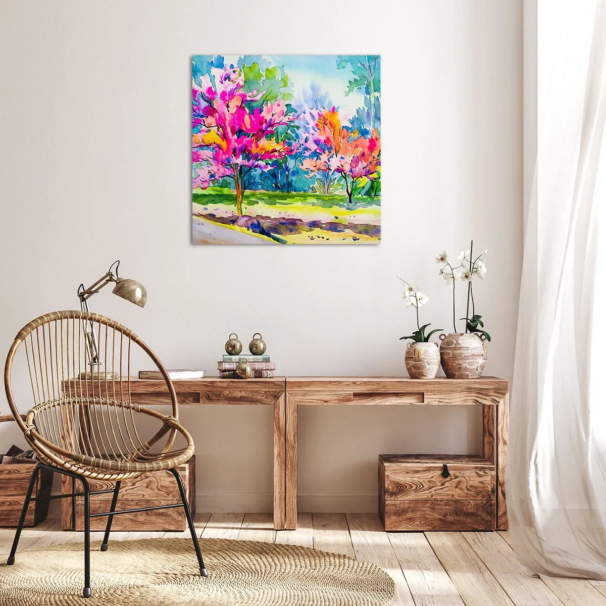 Quadro em tela - Um jardim arco-íris no brilho da primavera - 60x60 cm