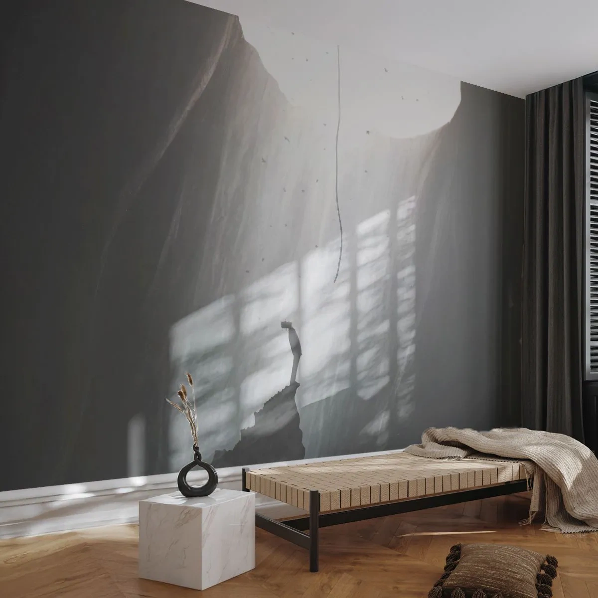 Papel de Parede Premium Sand - Sempre há uma saída - Caverna, Homem, Escalando - 250x175 cm