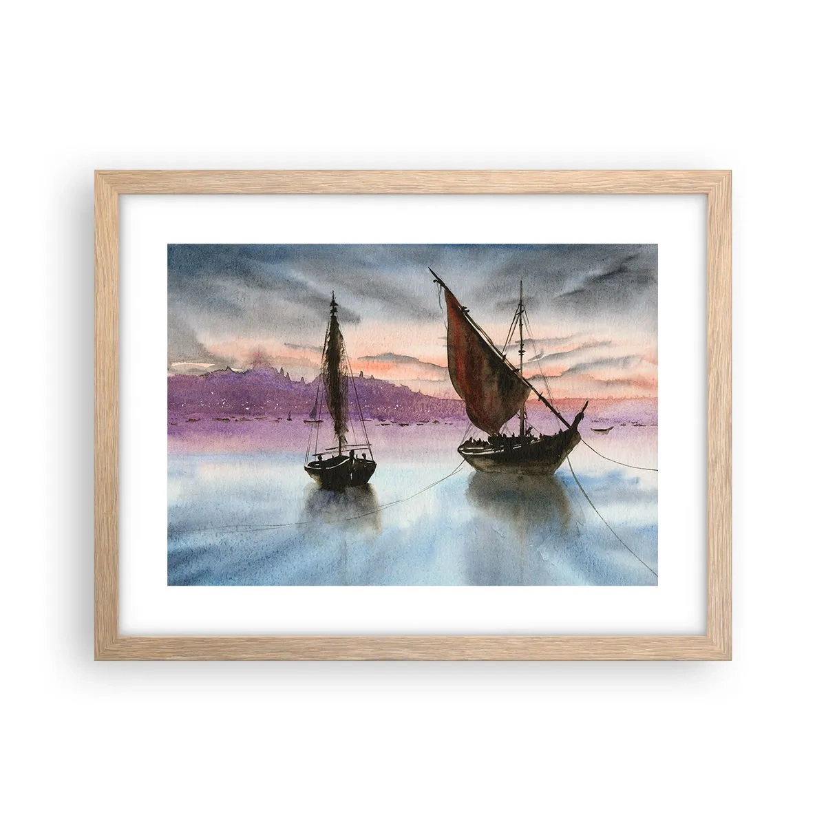Pôster com moldura de carvalho claro - Noite no porto - 40x30 cm
