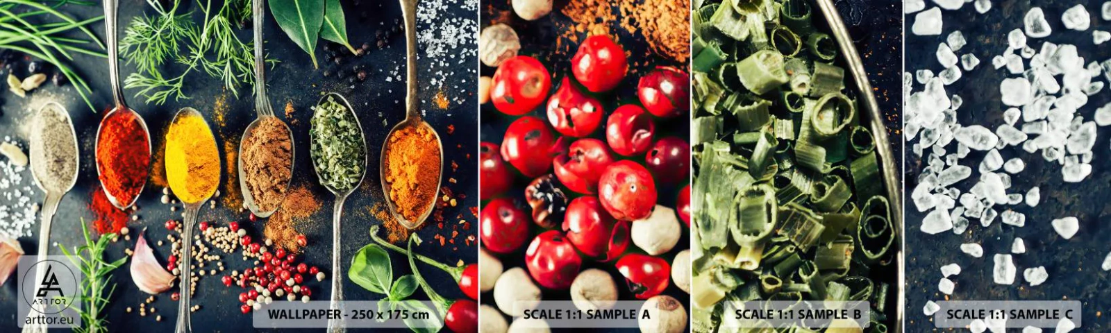 Amostra de papel de parede autocolante Deluxe Sticker - Magia culinária - Especiarias, Ervas, Cozinha - 100x30 cm