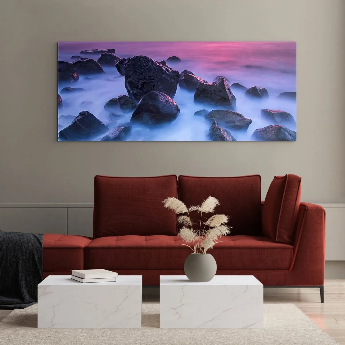Quadro em vidro - Nascimento em brilho e nevoeiro - 90x30 cm