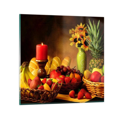 Quadro em vidro - Natureza morta com pão e fruta - 30x30 cm