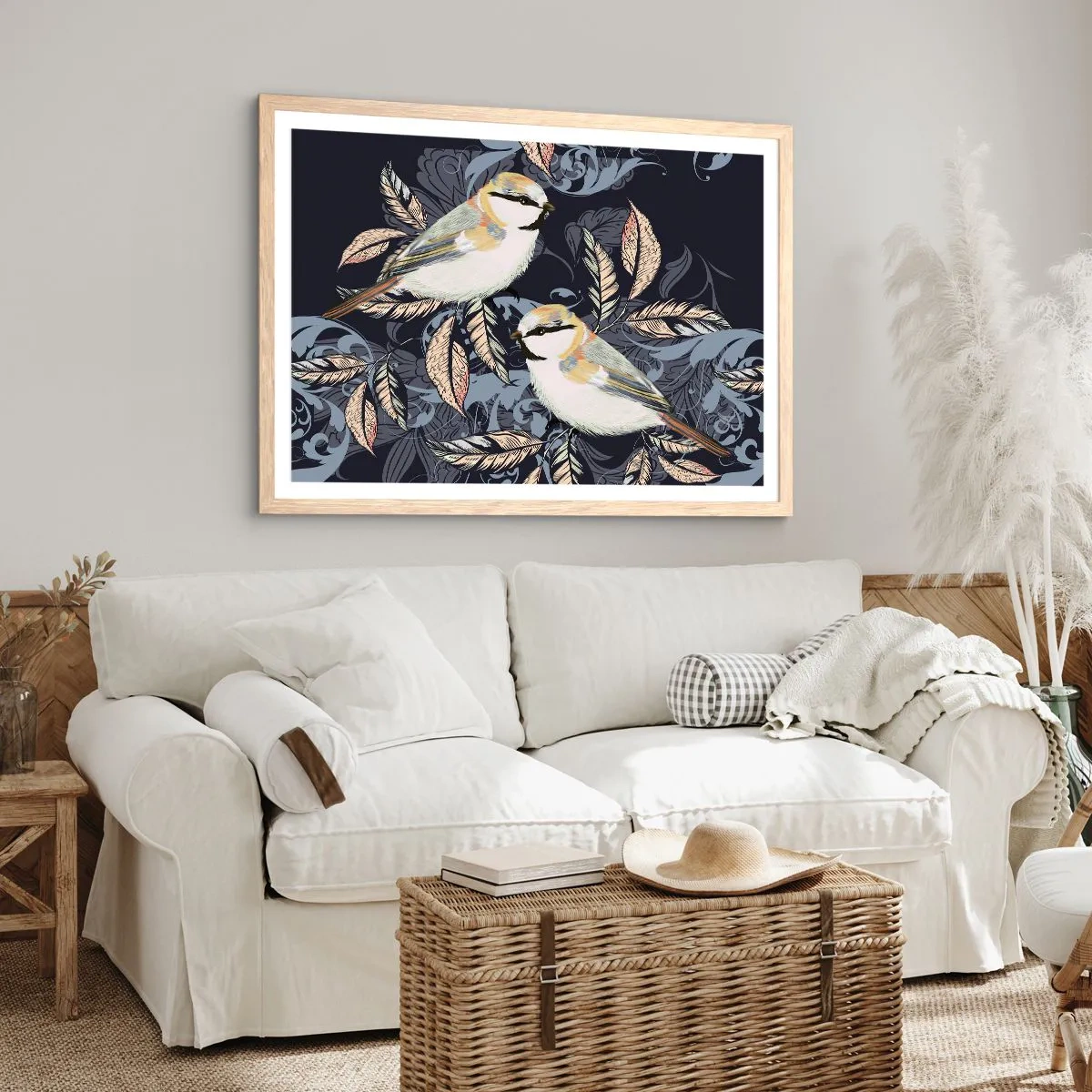 Pôster com moldura de carvalho claro - Canto amarelo-azul - 70x50 cm