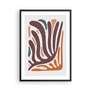 Pôster com moldura preta - Abstração orgânica em tons quentes de marrom e laranja - 50x70cm - Composição orgánica radiante - Decoração de parede moderna para a sala de estar e quarto ARTTOR