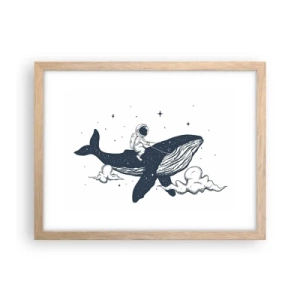Pôster com moldura de carvalho claro - Aventura espacial - 40x30 cm
