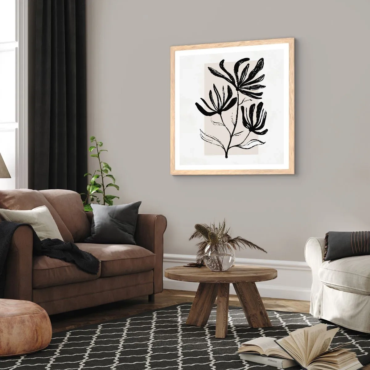 Pôster com moldura de carvalho claro - Esboço para o herbário - 30x30 cm