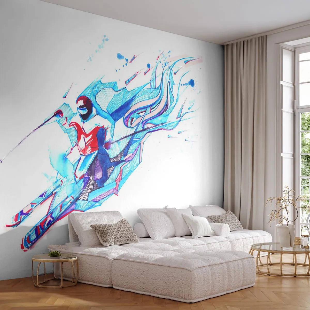 Papel de Parede Standard Eco - A corrida louca pela alegria - Abstração, Esquis, Esquiador - 200x140 cm