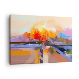 Quadro em tela - Uma paisagem abstrata com cores intensas de outono. - 70x50cm - O outono chegou - Decoração de parede moderna para a sala de estar e quarto ARTTOR