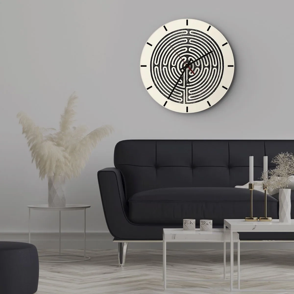 Relógio de parede - Relógio em vidro - Um labirinto preto e branco com um layout geométrico em um fundo claro - 30x30cm - Ordem misteriosa - Decoração de parede moderna para a sala de estar, cozinha e quarto ARTTOR