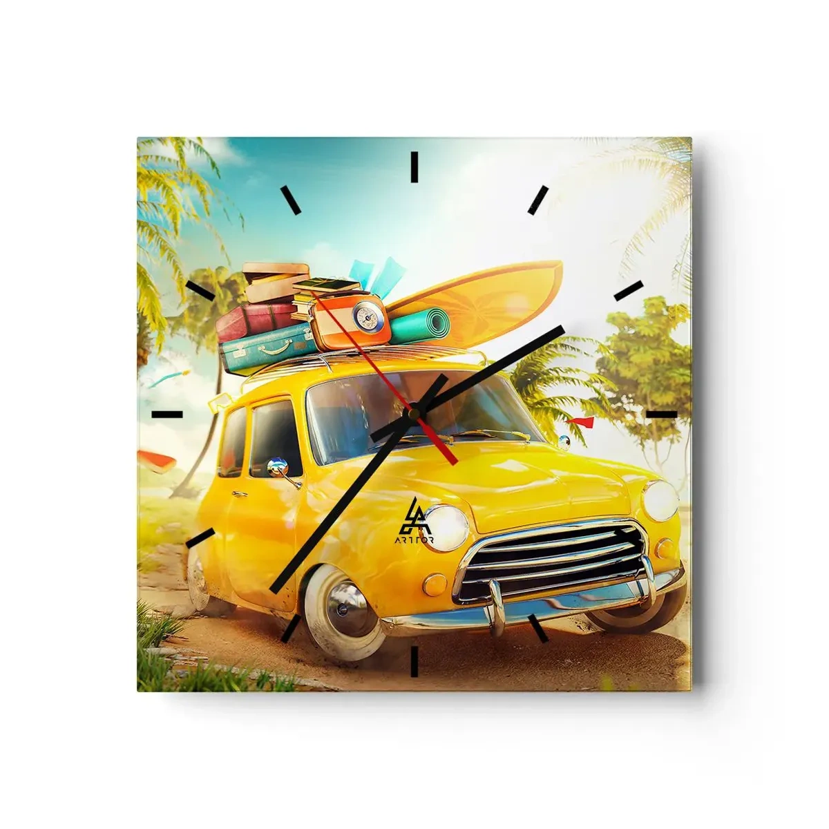 Relógio de parede - Relógio em vidro - Uma viagem para mais do que um sorriso - 40x40 cm