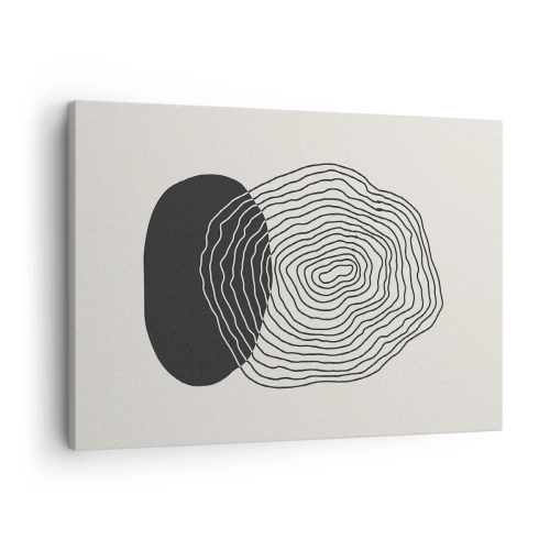 Quadro em tela - Padrão abstrato com linhas e formas em preto e branco - 70x50cm - Duração e vibração - Decoração de parede moderna para a sala de estar e quarto ARTTOR