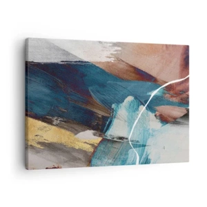 Quadro em tela - Pinceladas abstratas em tons de azul e dourado - 70x50cm - Com elegância e energia - Decoração de parede moderna para a sala de estar e quarto ARTTOR