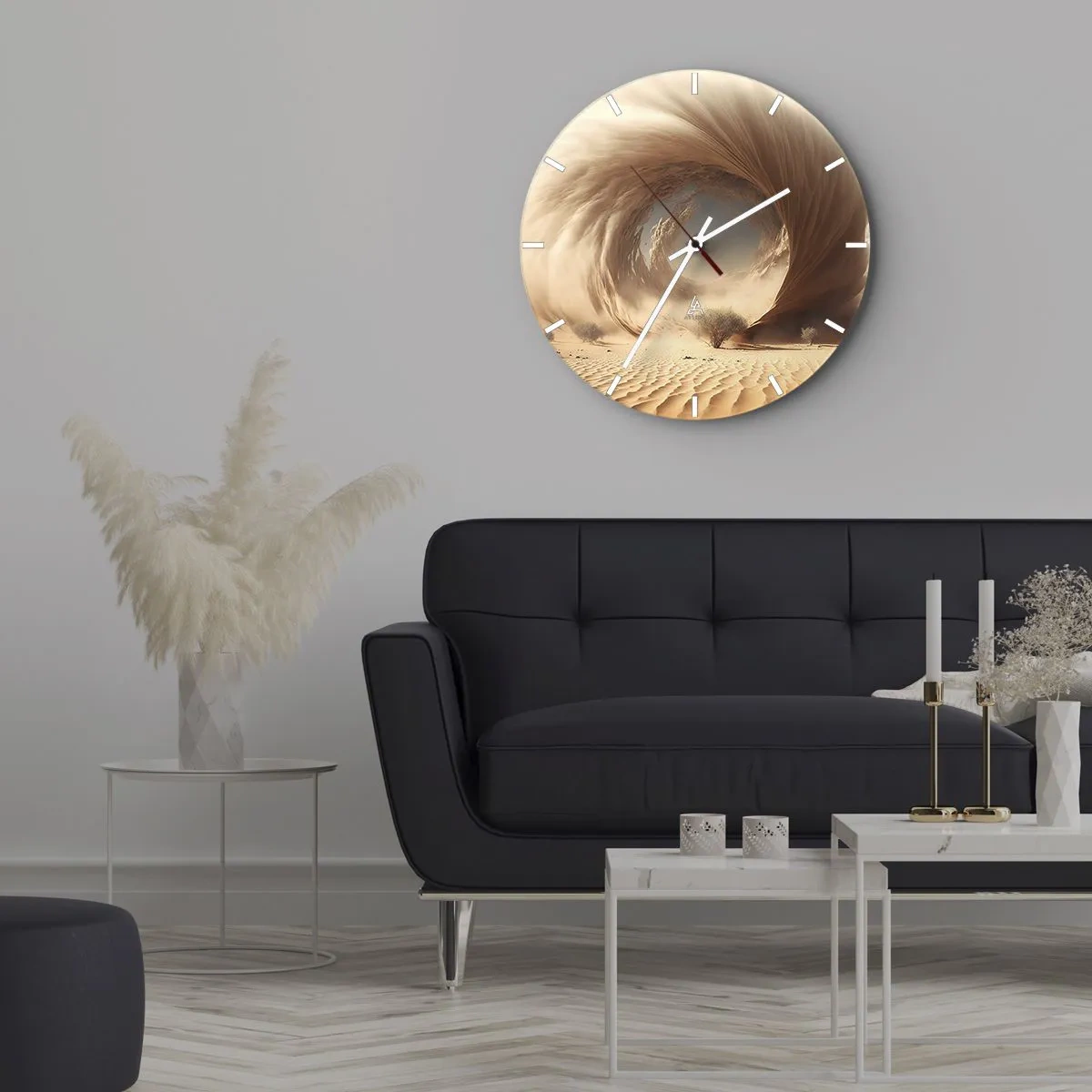 Relógio de parede - Relógio em vidro - Uma paisagem desértica com uma estrutura em forma de portal em espiral - 30x30cm - Portal aberto - Decoração de parede moderna para a sala de estar, cozinha e quarto ARTTOR