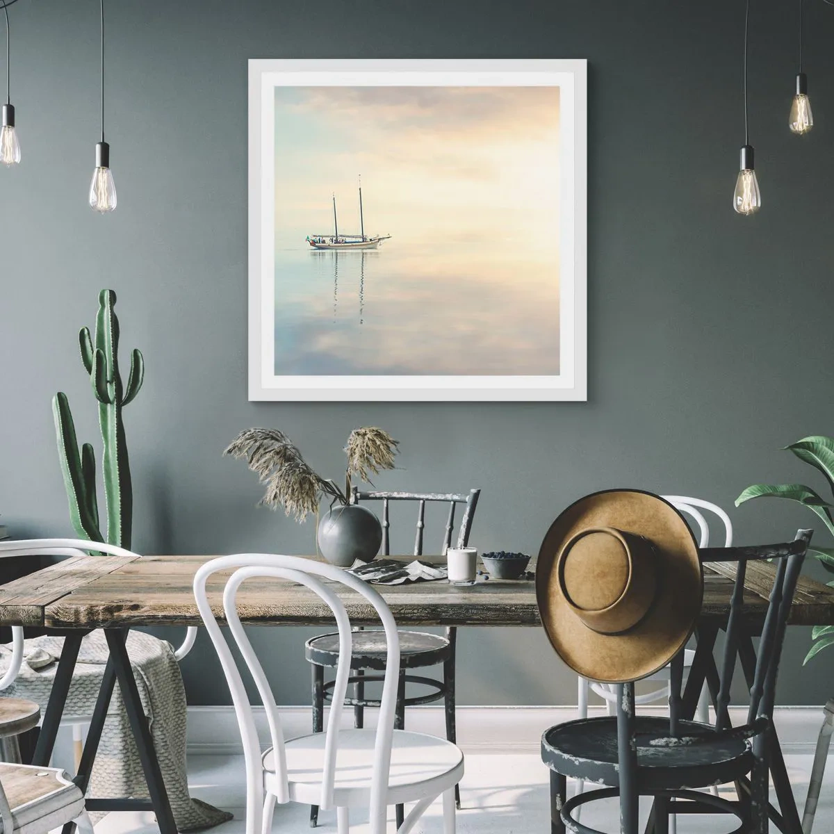 Pôster em moldura branca - Num mar de silêncio - 60x60 cm