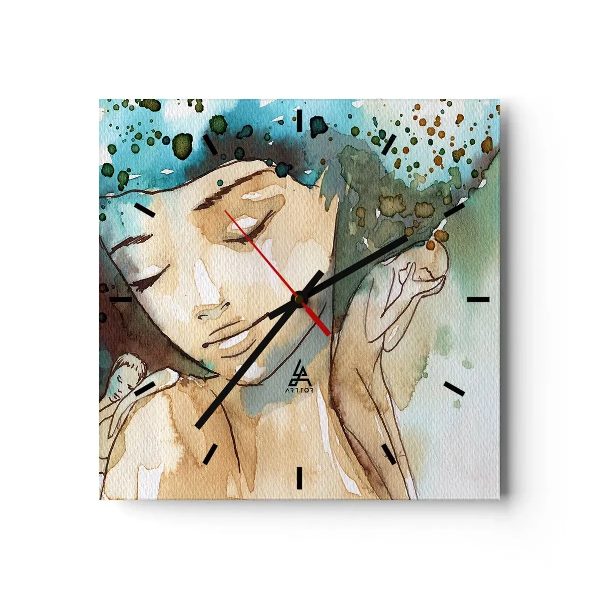 Relógio de parede - Relógio em vidro - Dama em azul - 30x30 cm