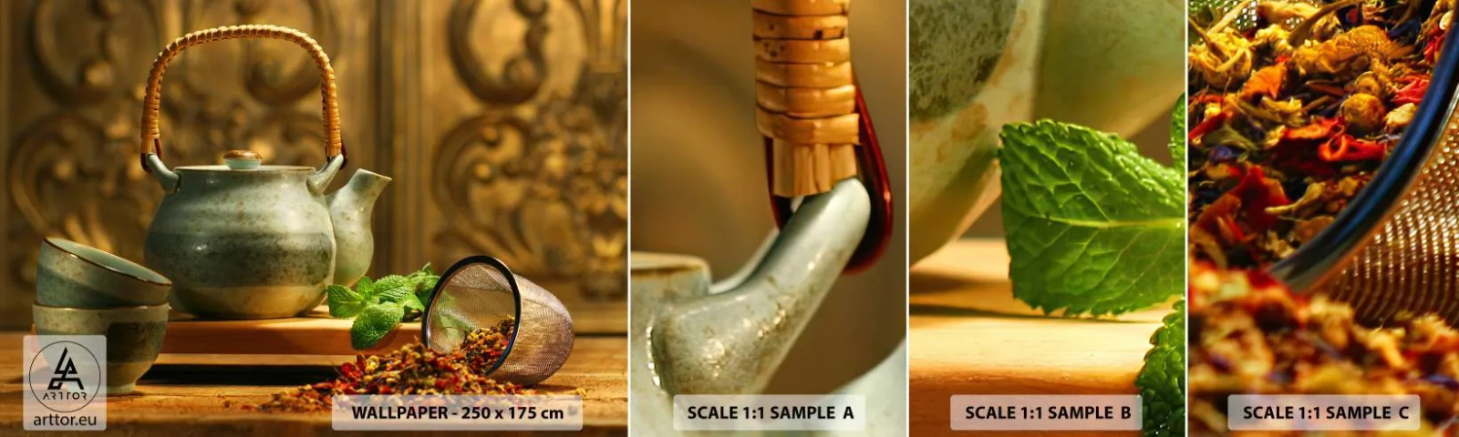 Amostra de Papel de Parede Standard Eco - Tratado sobre beber chá - Gastronomia, Chá, Ervas secas - 100x30 cm