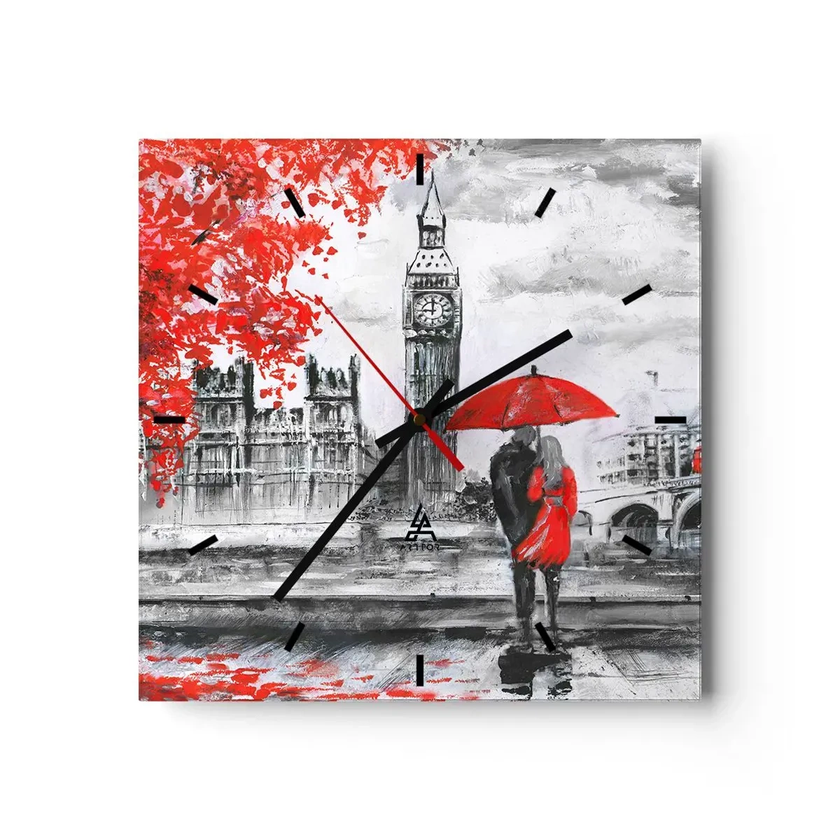 Relógio de parede - Relógio em vidro - Apaixonados em Londres - 30x30 cm