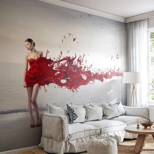 Papel de Parede Premium Sand - Intensa como escarlate - Mulher, Modelo, Gráficos - 300x210 cm