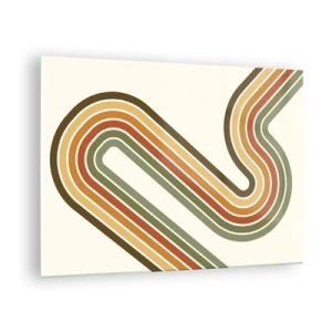 Quadro em vidro - Abstração geométrica em estilo retrô com linhas onduladas - 70x50cm - Ziguezague para o destino - Decoração de parede moderna para a sala de estar e quarto ARTTOR