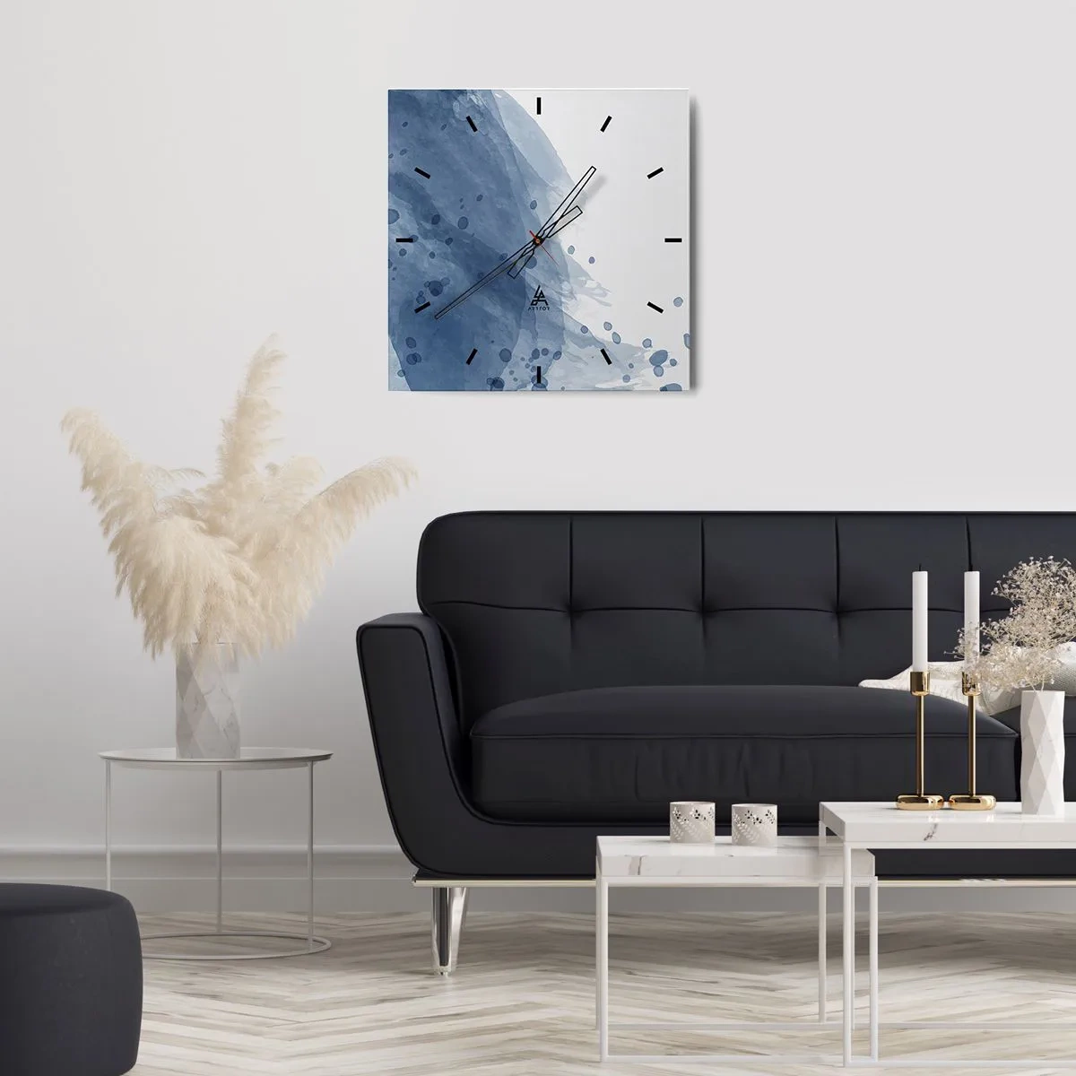 Relógio de parede - Relógio em vidro - Tule azul - 30x30 cm