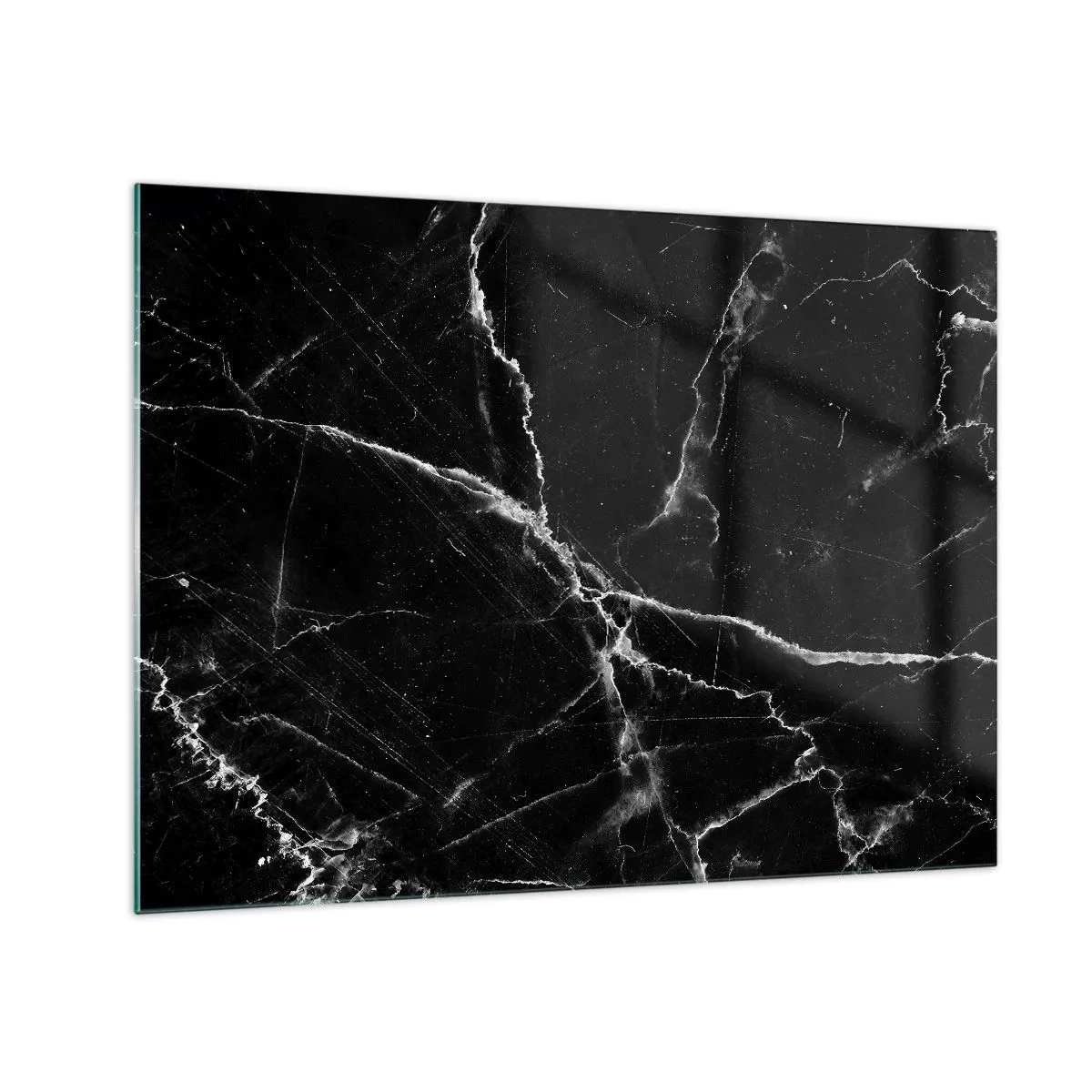 Quadro em vidro - Superfície de mármore preto com veios claros - 70x50cm - A vida secreta da pedra - Decoração de parede moderna para a sala de estar e quarto ARTTOR