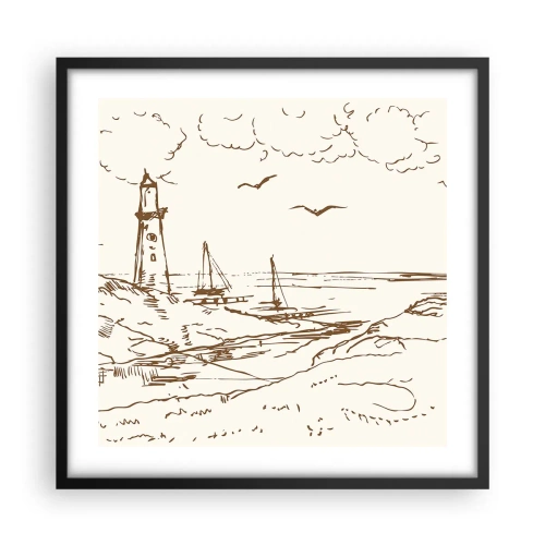 Pôster com moldura preta - Esboço das memórias do verão - 50x50 cm