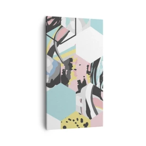 Quadro em tela - Hexágonos e cubos em seis cores - 45x80 cm