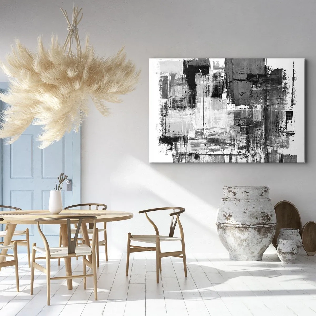 Quadro em tela - Composição abstrata em preto, branco e cinza - 70x50cm - O cinza é lindo - Decoração de parede moderna para a sala de estar e quarto ARTTOR