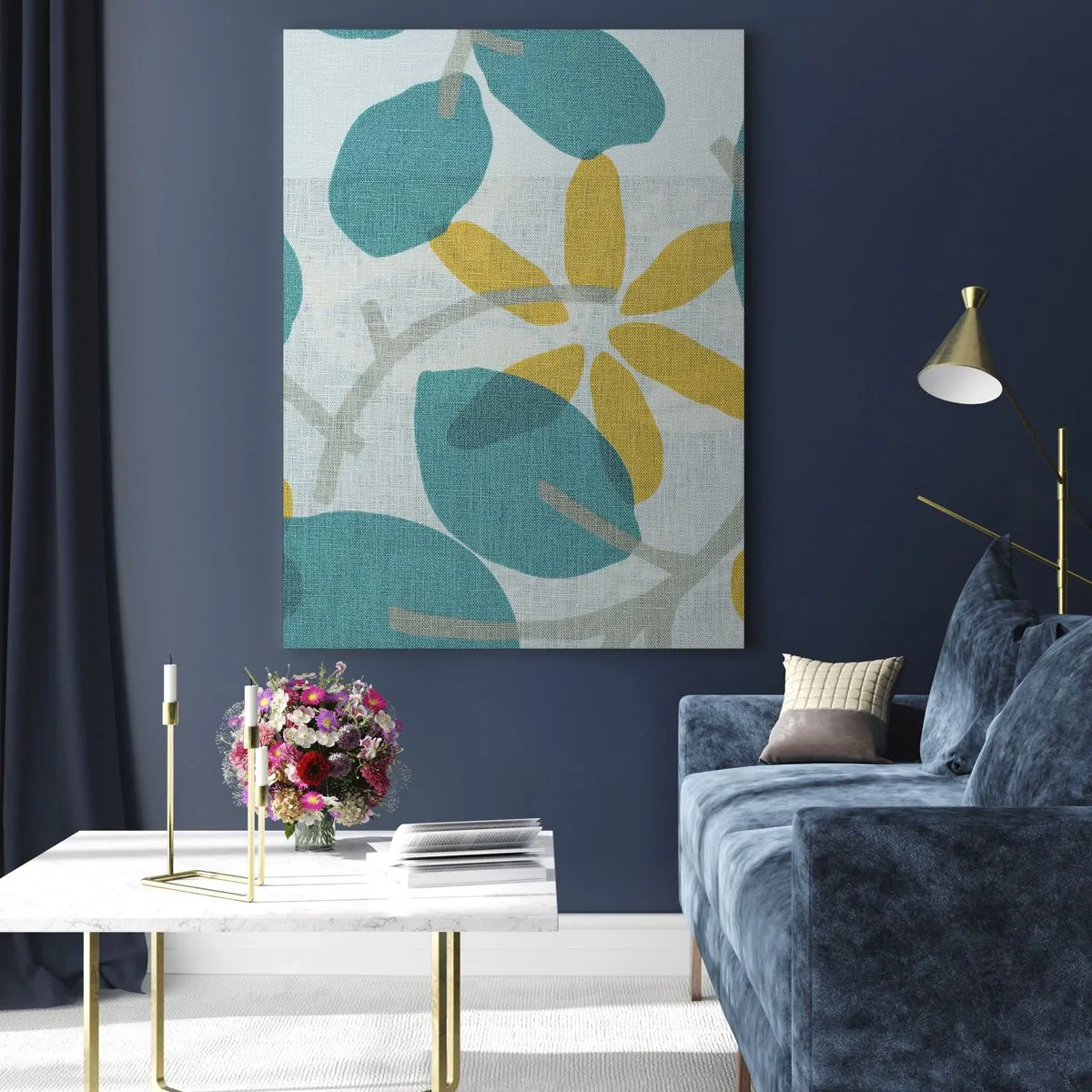 Quadro em vidro - Entre as folhas azuis - 50x70 cm