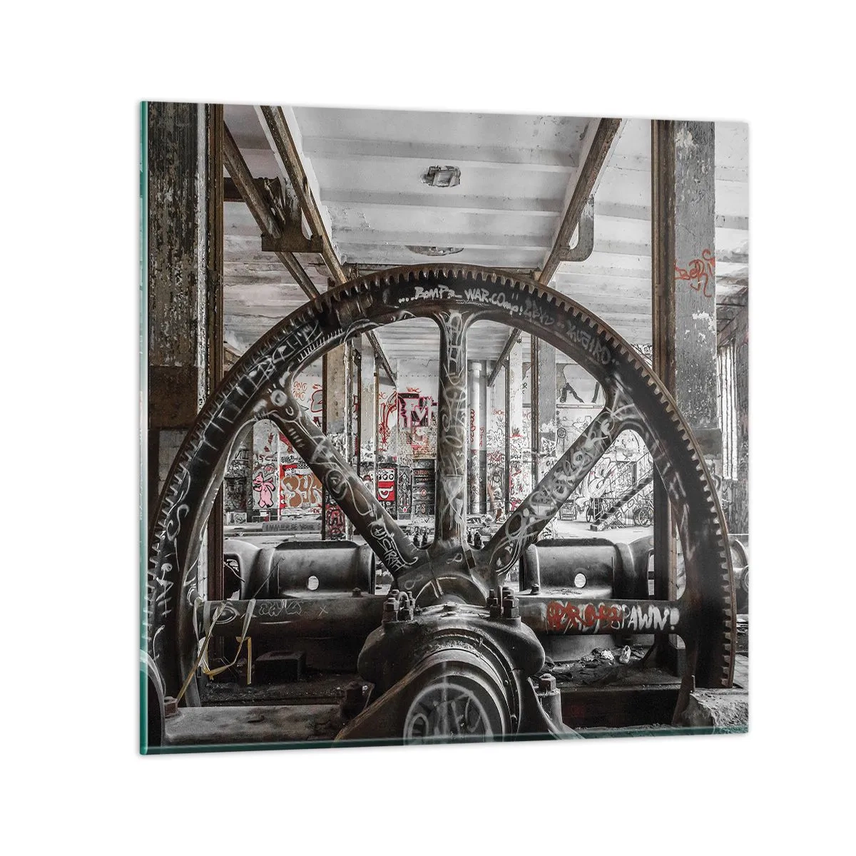 Quadro em vidro - A vida secreta da fábrica - 50x50 cm