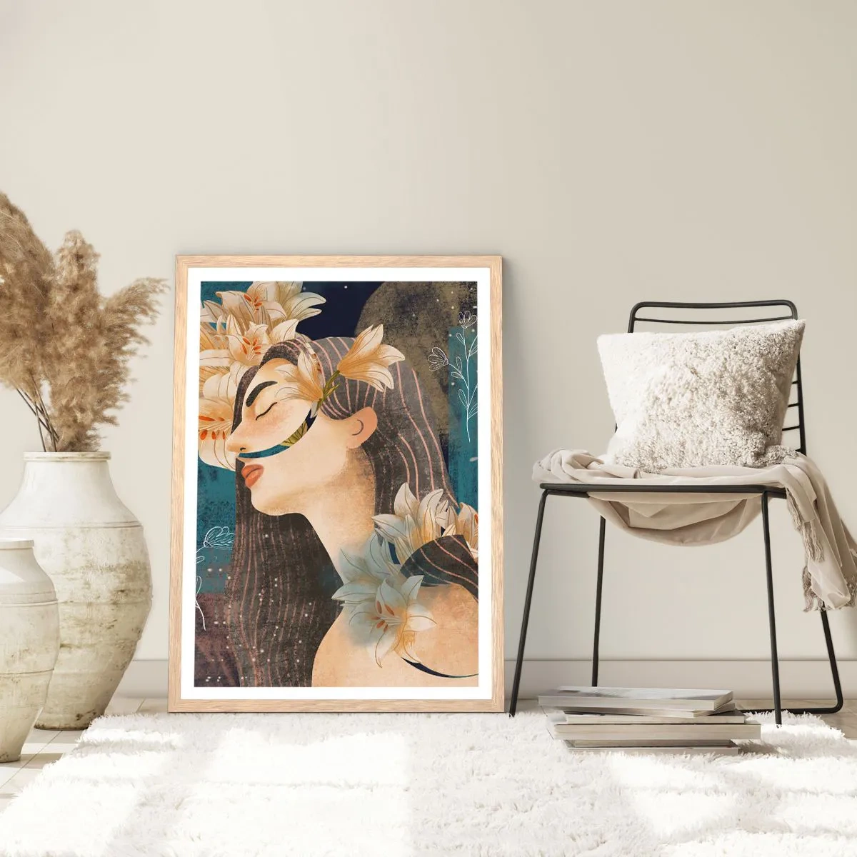 Pôster com moldura de carvalho claro - O conto da princesa com lírios - 61x91 cm