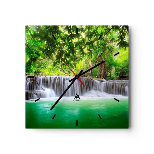 Relógio de parede - Relógio em vidro - Cascata verde - 40x40 cm