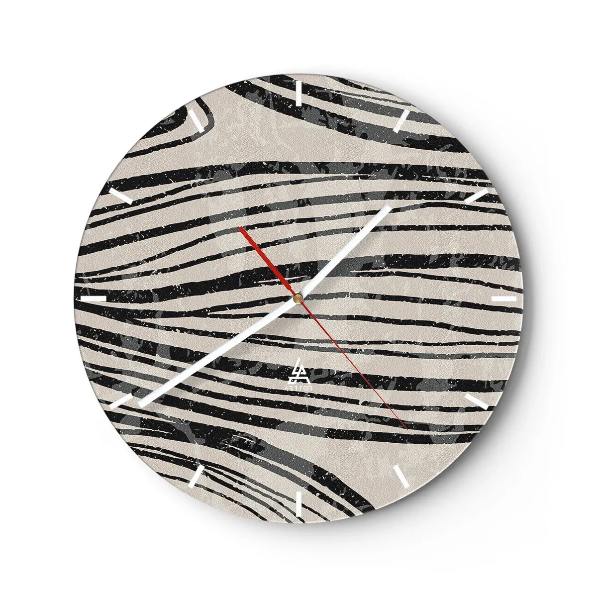 Relógio de parede - Relógio em vidro - Linhas pretas sobre fundo bege em arranjo rítmico - 30x30cm - Piscina em linha - Decoração de parede moderna para a sala de estar, cozinha e quarto ARTTOR