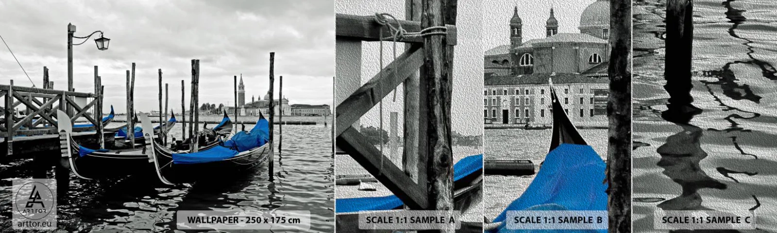 Amostra de papel de parede Premium Sand - Veneza pensativa - Cidade, Veneza, Itália - 100x30 cm