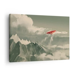 Quadro em tela - Avião vermelho sobre montanhas cobertas de neve - 70x50cm - O pioneiro destemido - Decoração de parede moderna para a sala de estar e quarto ARTTOR