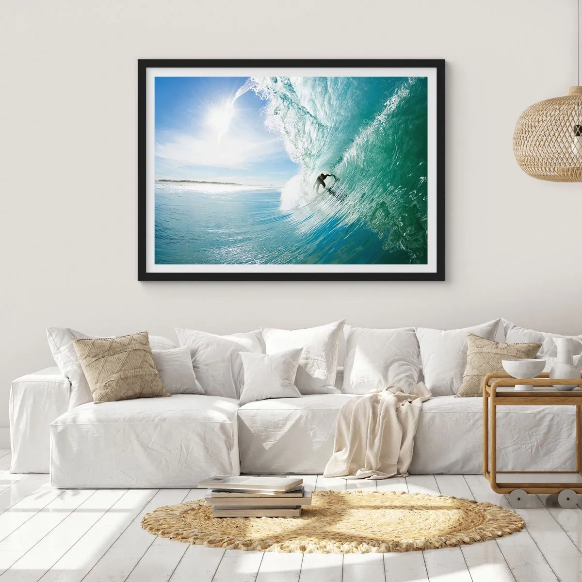 Pôster com moldura preta - Na crista da onda - 70x50 cm