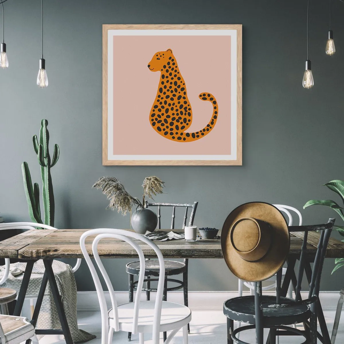 Pôster com moldura de carvalho claro - A estampa de leopardo está na moda - 60x60 cm