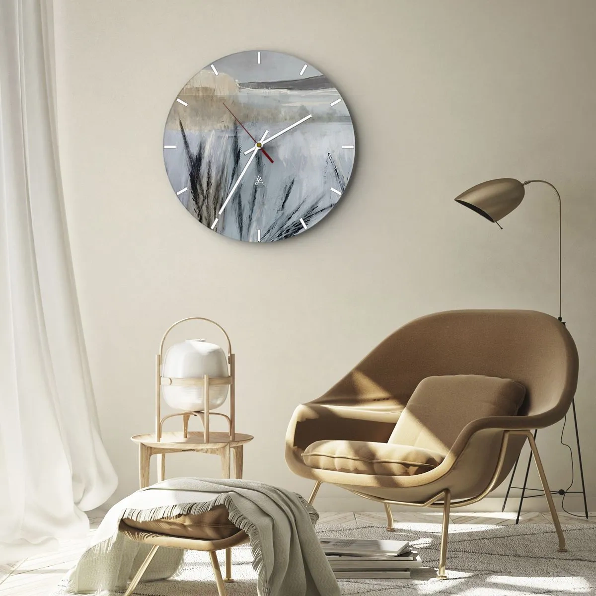 Relógio de parede - Relógio em vidro - Uma visão pictórica de um campo de inverno com gramíneas em tons pastéis - 30x30cm - Campos de inverno - Decoração de parede moderna para a sala de estar, cozinha e quarto ARTTOR
