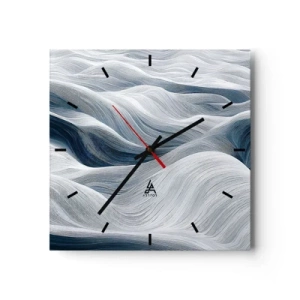 Relógio de parede - Relógio em vidro - Ondas brancas e azuis - 40x40 cm