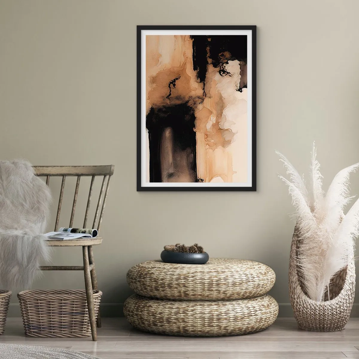 Pôster com moldura preta - Abstração intrigante - 70x100 cm