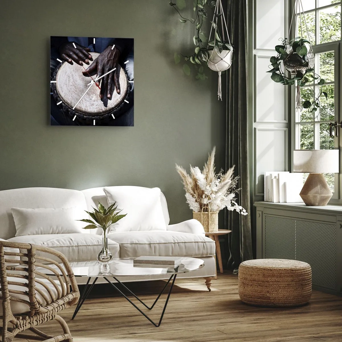 Relógio de parede - Relógio em vidro - Viva no seu próprio ritmo - 40x40 cm