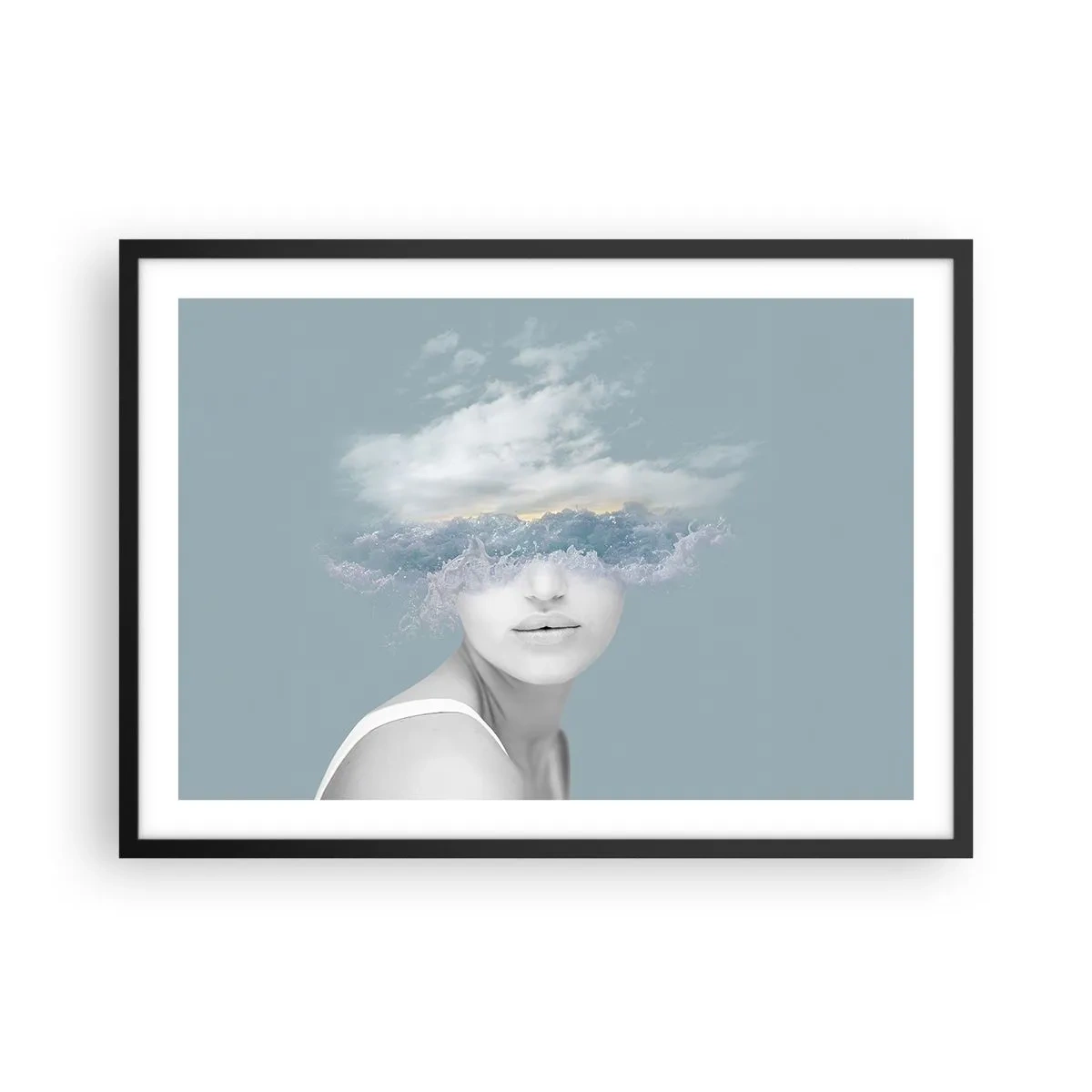 Pôster com moldura preta - Com a cabeça nas nuvens - 70x50 cm