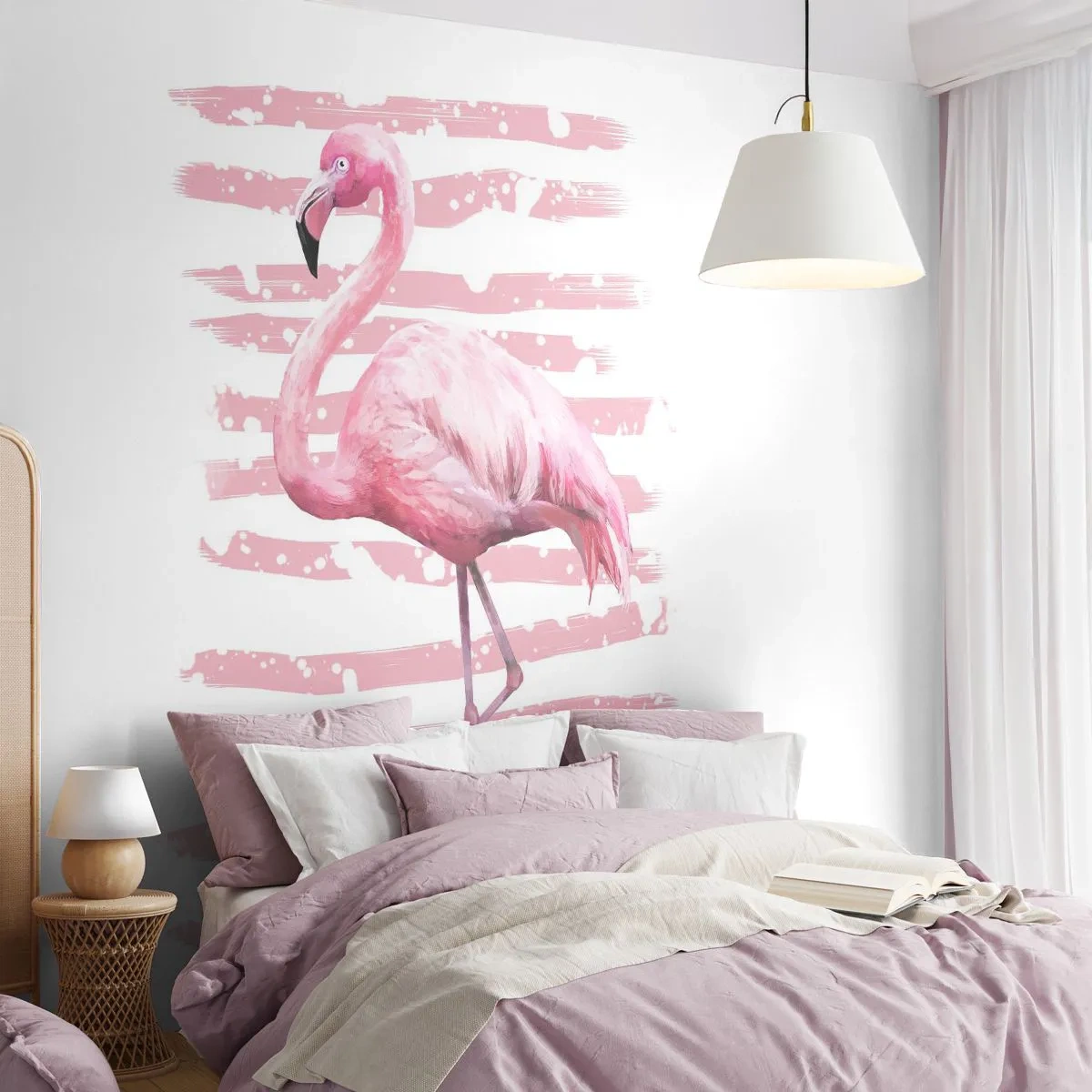 Papel de Parede Premium Canvas - Com dignidade, embora de rosa - Flamingo, Pássaro, Pedaço - 300x210 cm