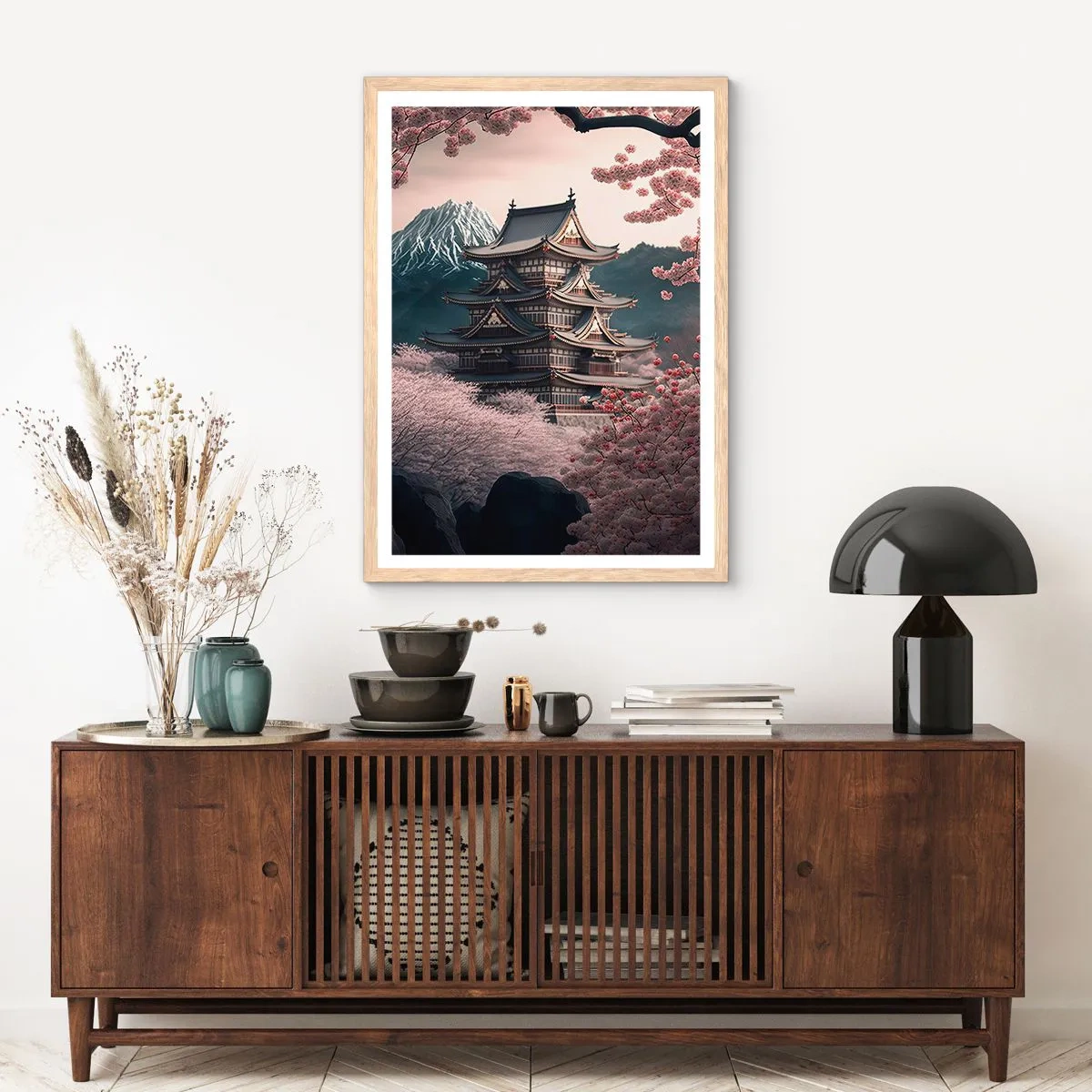 Pôster com moldura de carvalho claro - A terra da flor de cerejeira - 50x70 cm