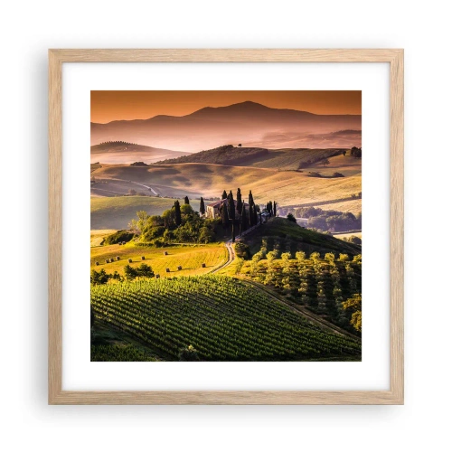Pôster com moldura de carvalho claro - Arcádia - Paisagem toscana - 40x40 cm